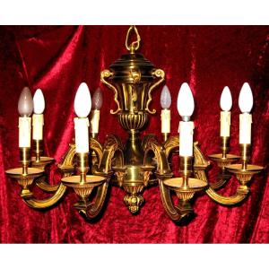 Louis XIV Style Chandelier In Gilded Bronze With 8 Lights