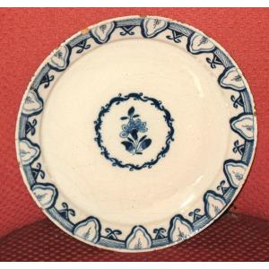 17th Delft Earthenware Plate, Monochrome Blue Decor