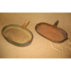 2 Glazed Earthenware Drip Pans 19th Time Origin Saintonge