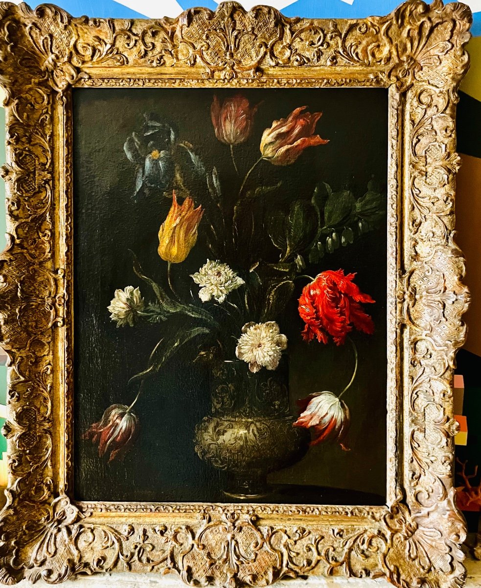 Nature Morte Au Vase De Tulipes XVIIème