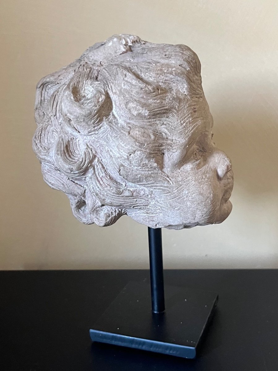Carved Stone Putto Head -photo-2