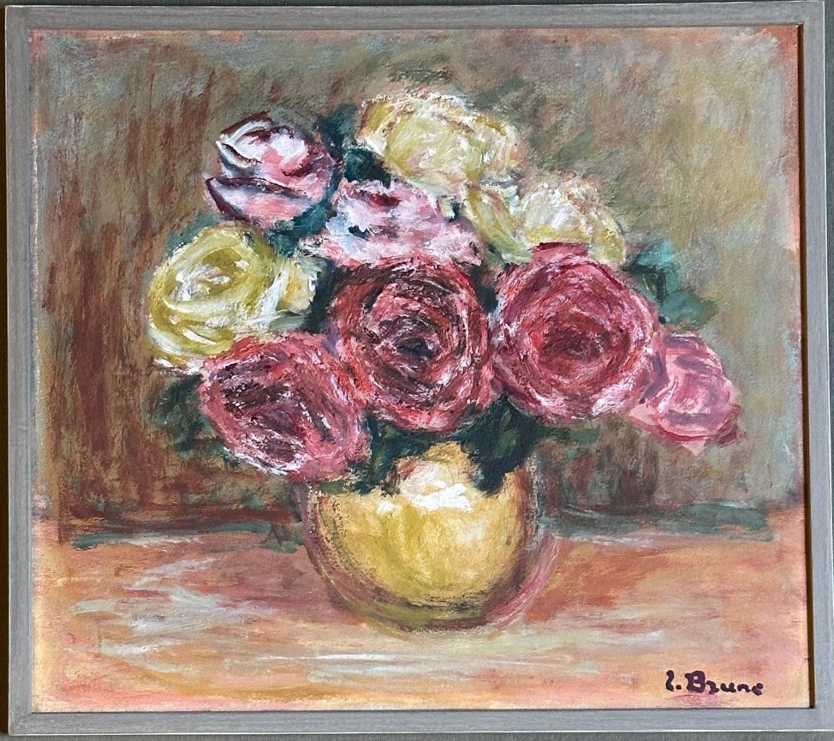 Tableau Bouquet De Roses Pierre Brune-photo-2