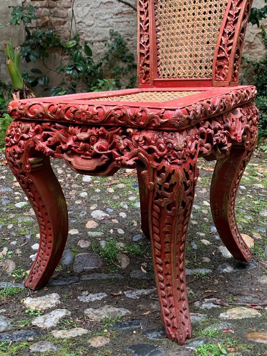 Pair Of Red Lacquered Caned Chairs-photo-2