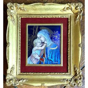 Copperplate Enamel Virgin And Child 