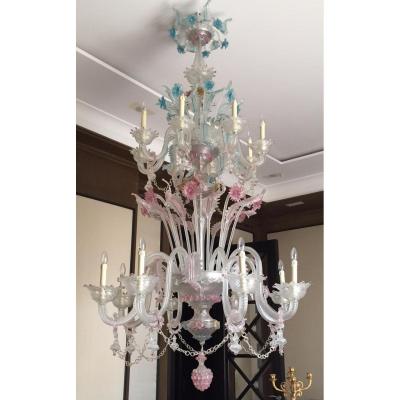 Multicolored Murano Chandelier With 16 Lights