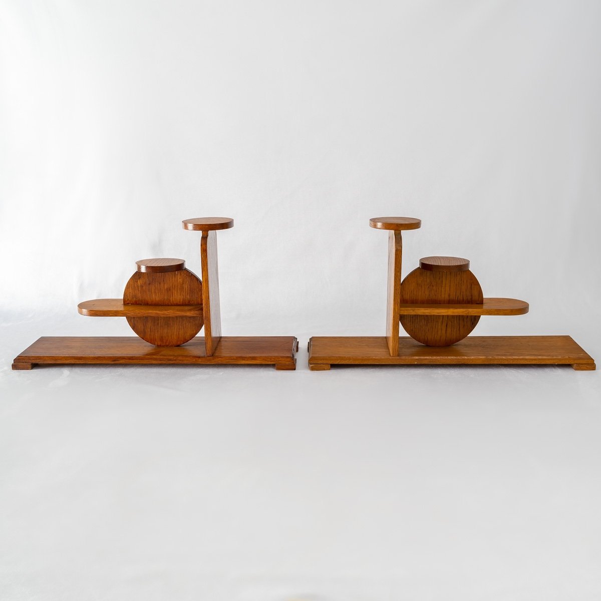 Pair Of Brutalist Shelves - Attributed To Audoux-minet - Varnished Oak - XXth Century-photo-2