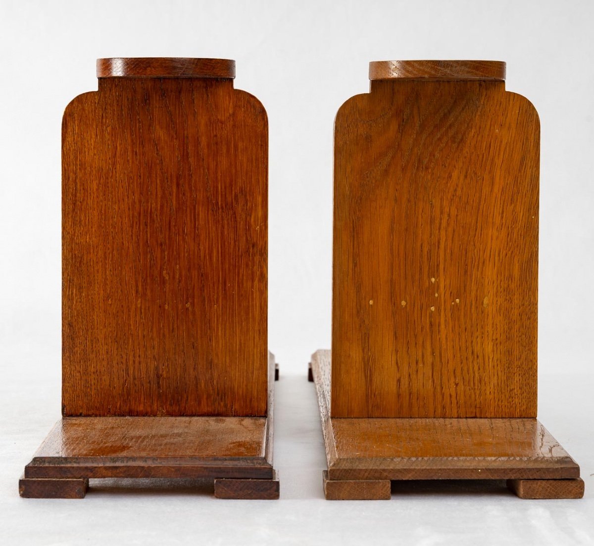 Pair Of Brutalist Shelves - Attributed To Audoux-minet - Varnished Oak - XXth Century-photo-3