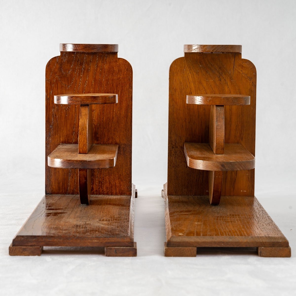 Pair Of Brutalist Shelves - Attributed To Audoux-minet - Varnished Oak - XXth Century-photo-4