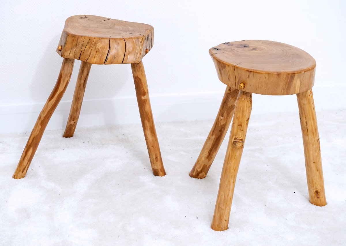 Solid Wood Set - Stools & Table - Jean Prouvé & Pierre Janneret - Period: XXth-photo-3