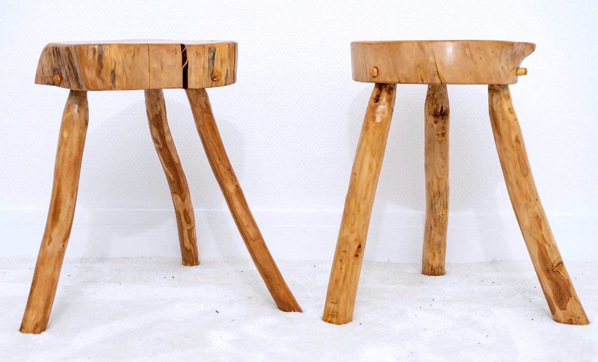 Solid Wood Set - Stools & Table - Jean Prouvé & Pierre Janneret - Period: XXth-photo-4