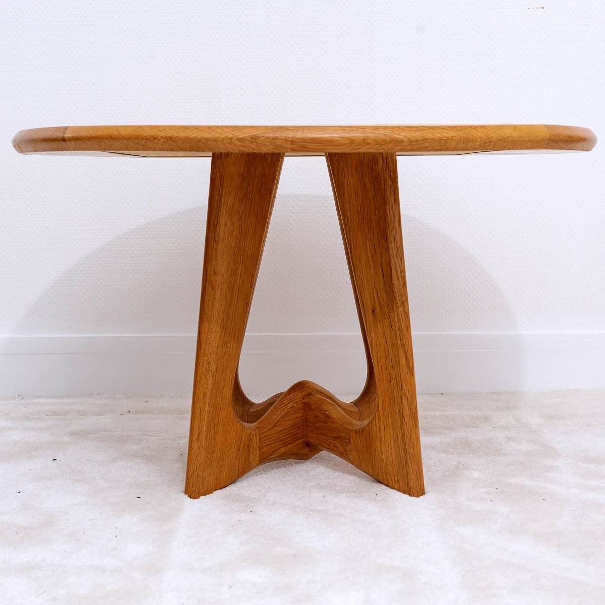 Solid Oak & Ceramic Coffee Table - Guillerme&chambron - Danikowski - Period : XXth-photo-2