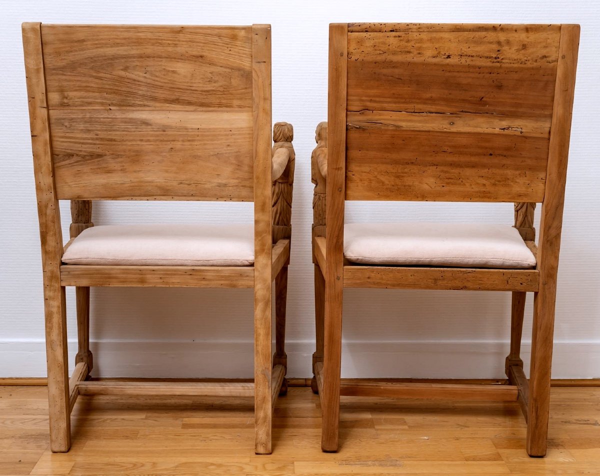 Pair Of Neo-gothic Ceremonial Armchairs - Solid Walnut - Period: XIXth Century-photo-3