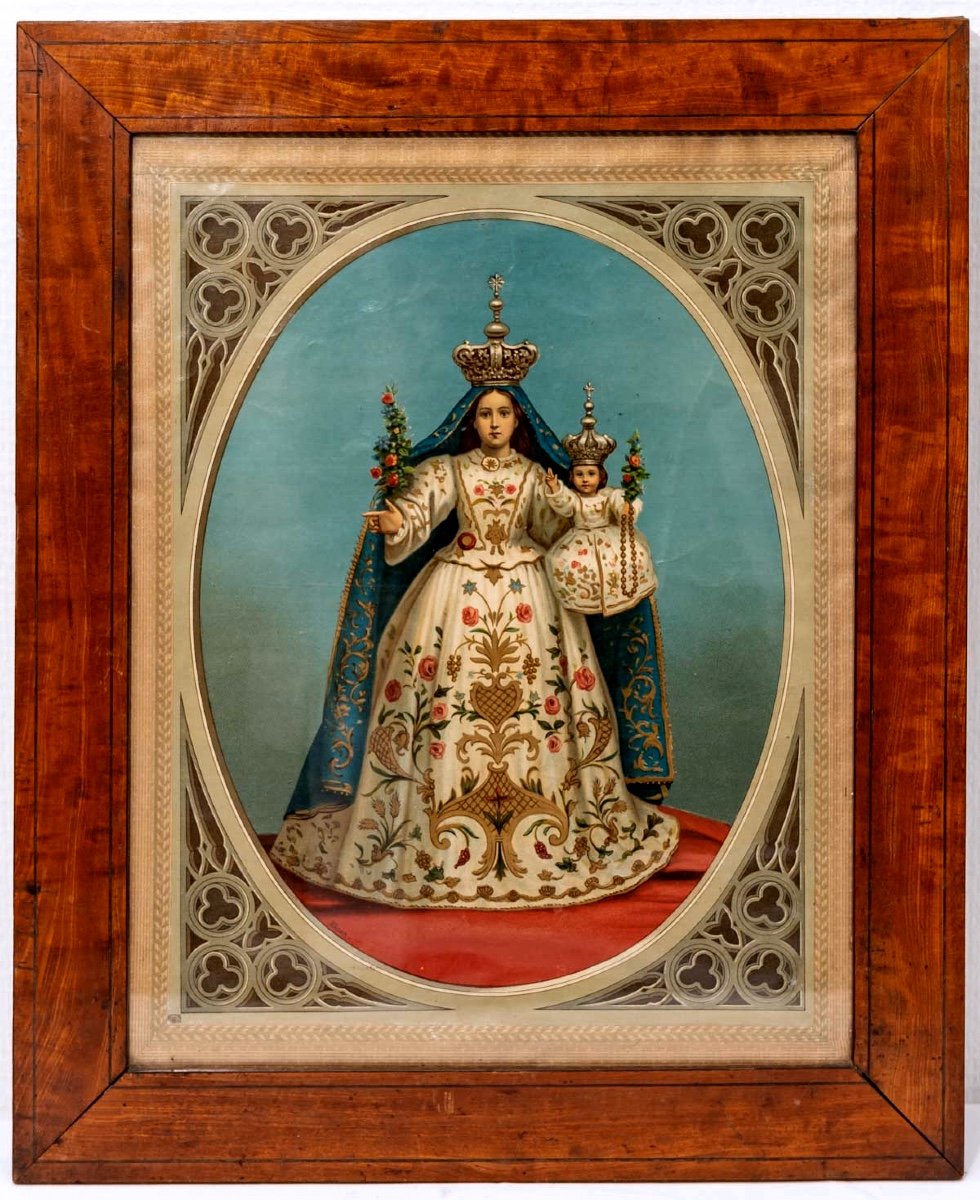 Polychrome Chromolithography - Virgin Of The Rosary - Period: Early 20th Century