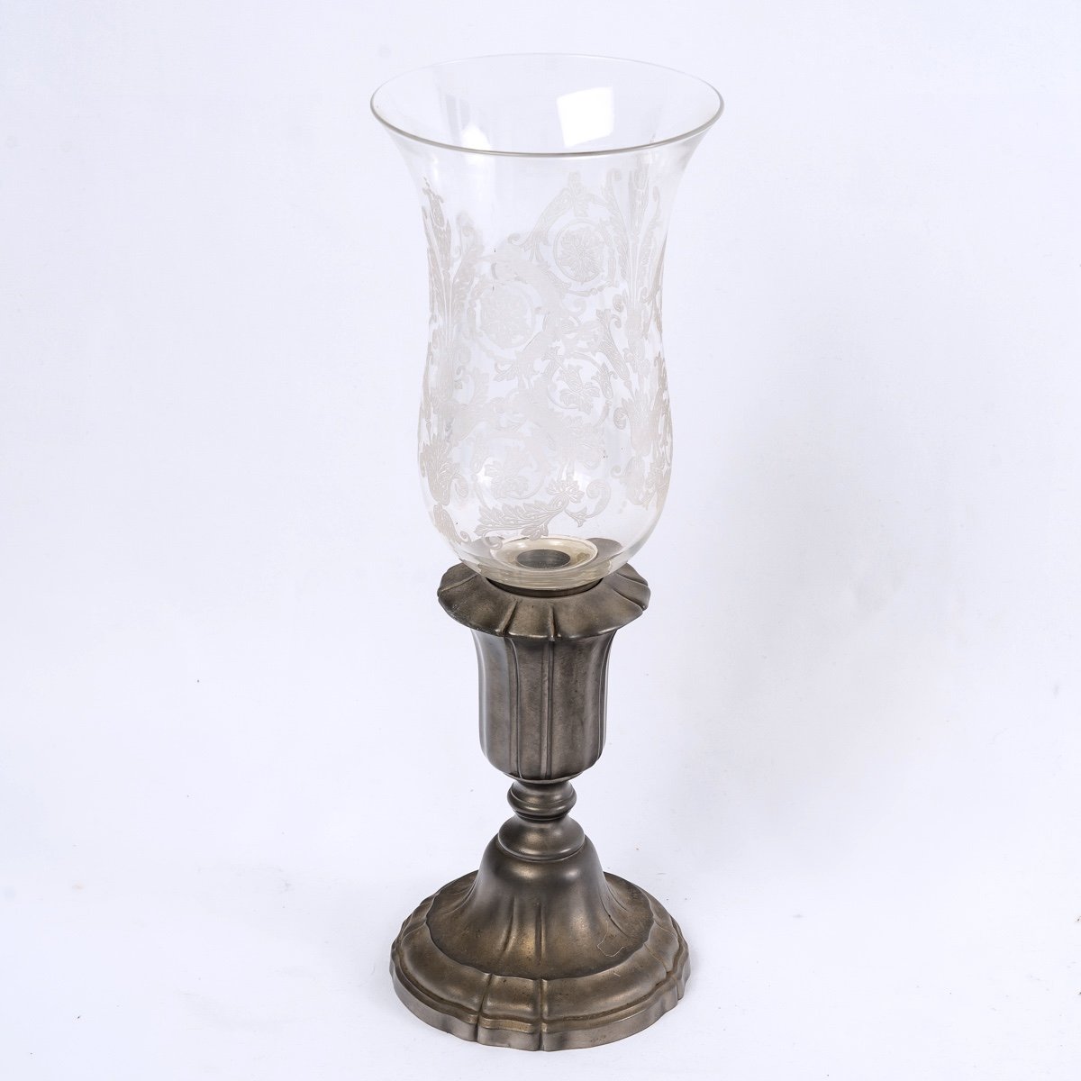 Tealight Candlestick Lamp - Baccarat Crystal And Pewter From The Manor - Period: 20th Century-photo-1