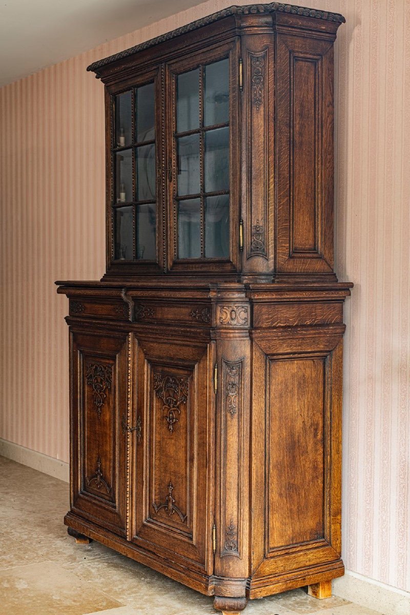 Showcase From Liège  - Carved Oak And Glass Doors - 18th Century -photo-2