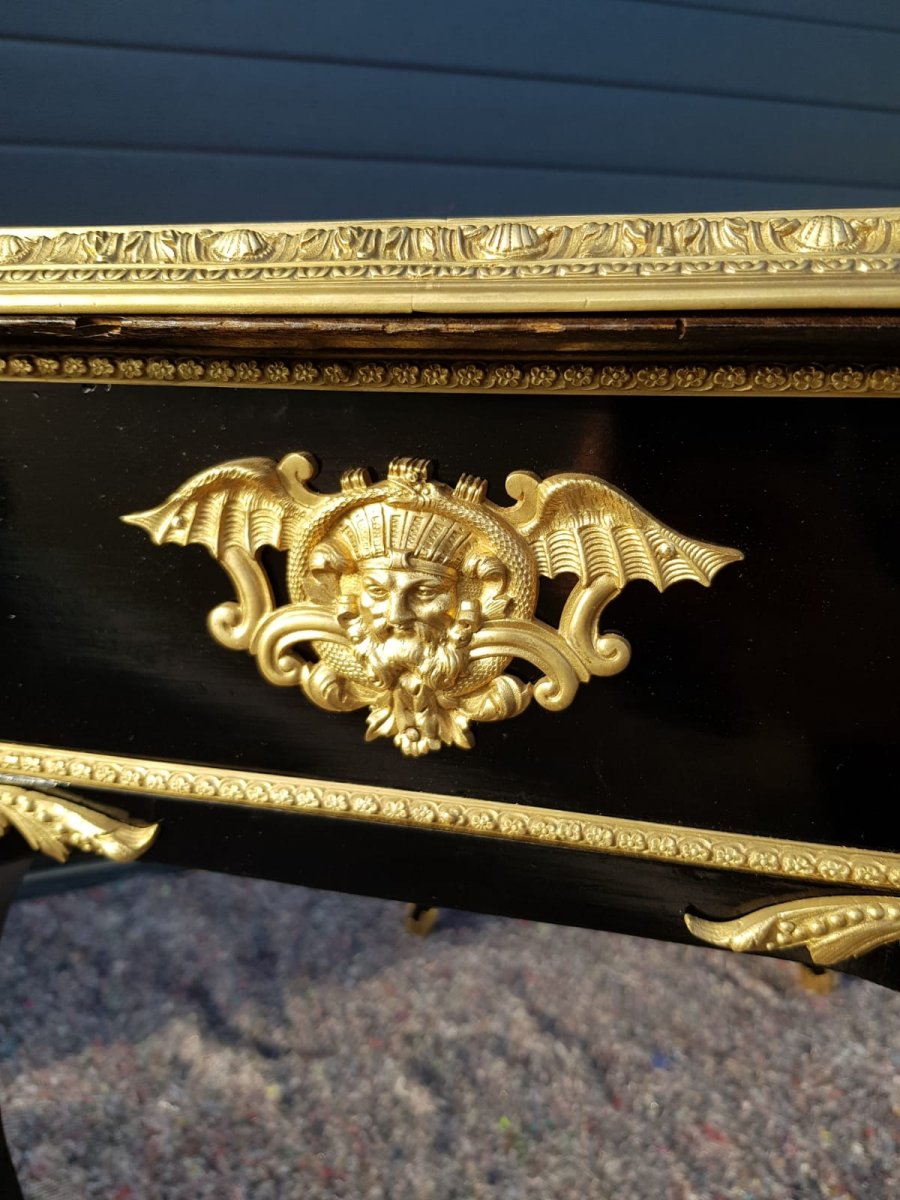 Lady's Desk - Boulle - Black Lacquered Wood - Gilded Bronzes - Period: Second Empire-photo-2