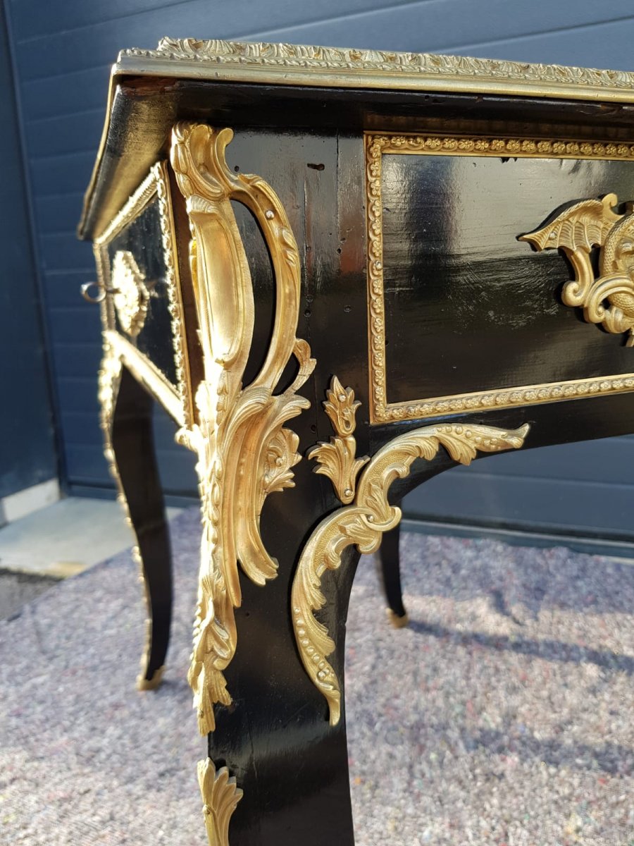 Lady's Desk - Boulle - Black Lacquered Wood - Gilded Bronzes - Period: Second Empire-photo-4