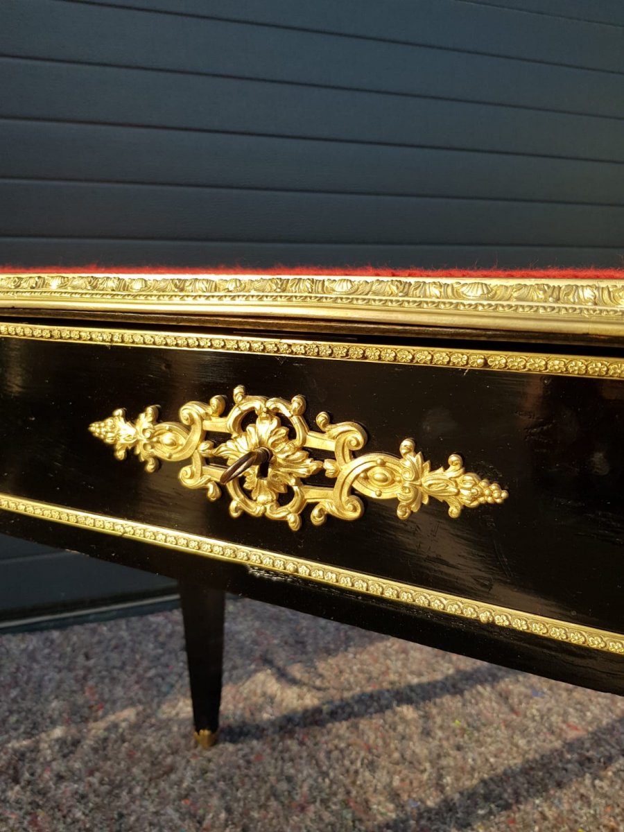 Lady's Desk - Boulle - Black Lacquered Wood - Gilded Bronzes - Period: Second Empire-photo-2