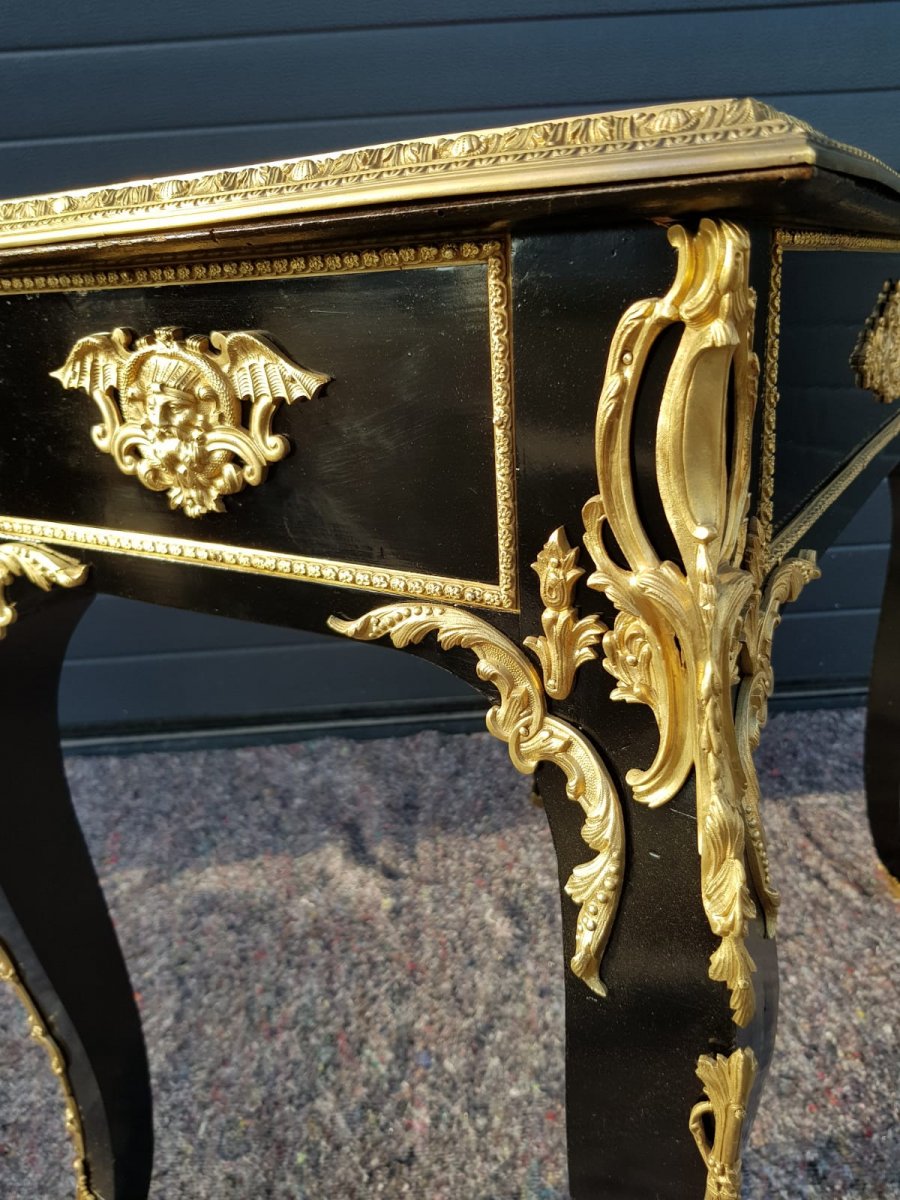 Lady's Desk - Boulle - Black Lacquered Wood - Gilded Bronzes - Period: Second Empire-photo-3