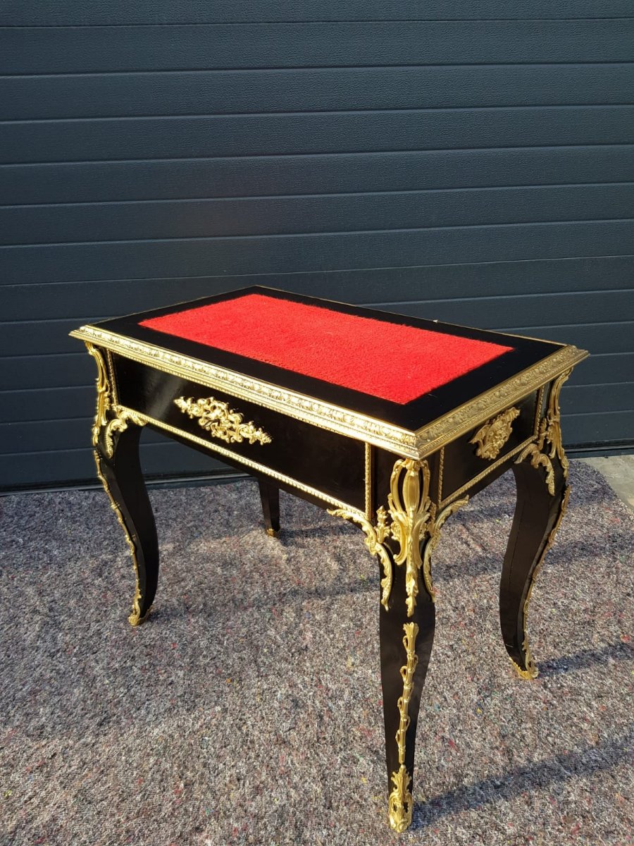 Lady's Desk - Boulle - Black Lacquered Wood - Gilded Bronzes - Period: Second Empire-photo-6