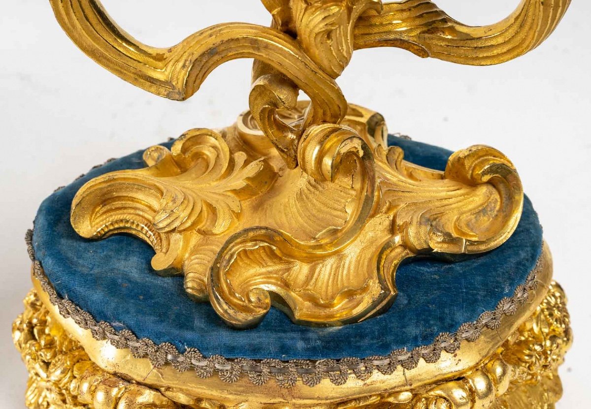 Garniture De Cheminée En Bronze Doré - Style Louis XV - Époque Napoléon III - XIXème-photo-6