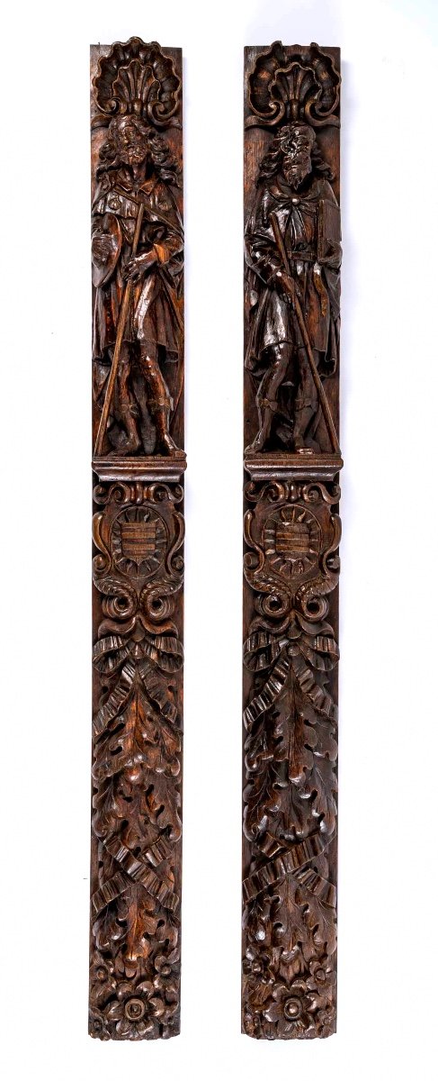 Paire de Panneaux de Bois en Chêne Sculptés - Saint-Jacques le Majeur : Époque : XVIIème siècle