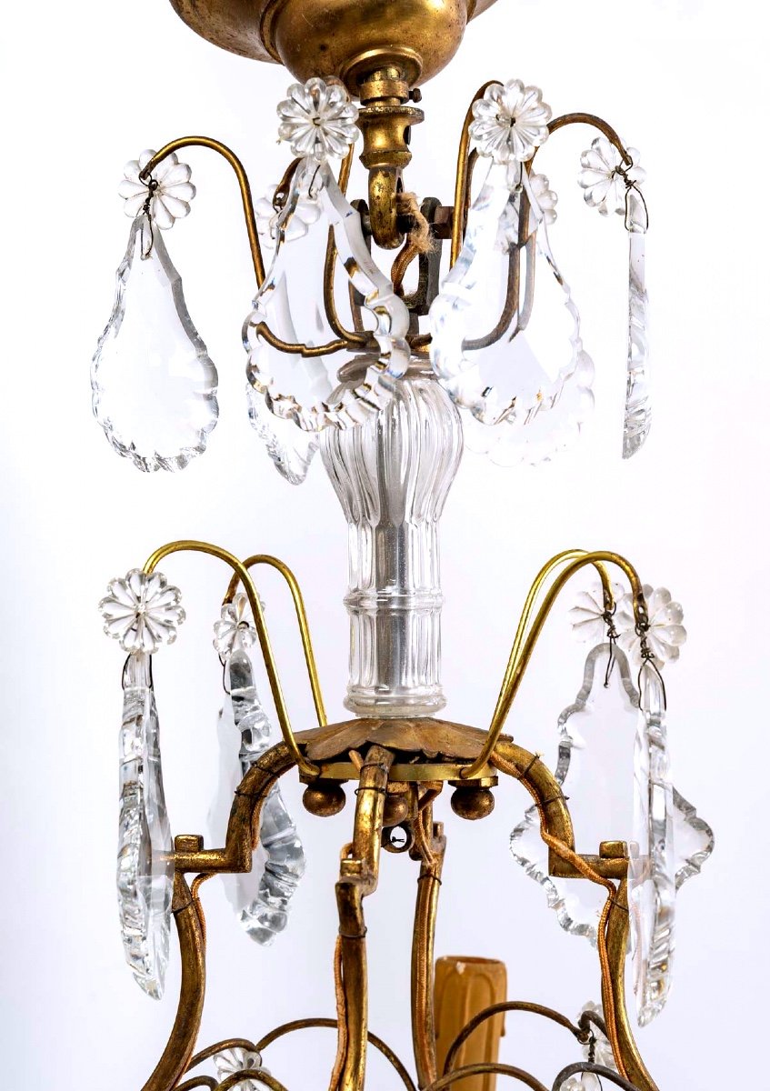 Cage Chandelier - Four Arms Of Light - Bronze And Crystal - Period : XXth-photo-2