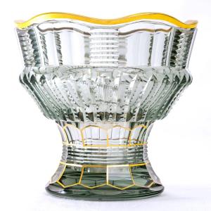 Vase Cristal De Bohème - Transparent &  Rehauts Or - Maison Moser  - époque : Art Déco - XXème