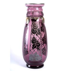 Vase d'Argyl  - Verre Couleur Violet Et Métal Argenté - époque : Art Déco - XXème Siècle