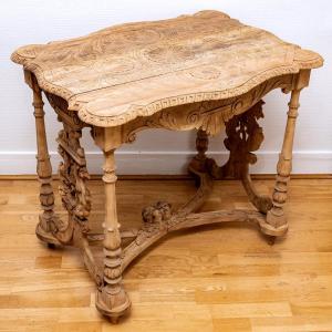 Table In Solid Walnut - Decor With Putti - Style: Neo-renaissance - Period: XIXth Century