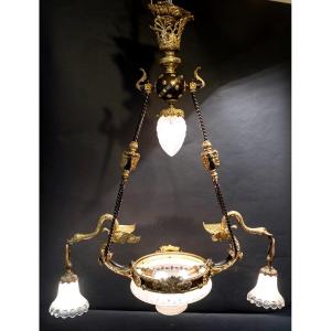 Exceptional And Rare Empire Chandelier - Crystal - Gilt Bronze And Patinated Brown - Period: XIXth