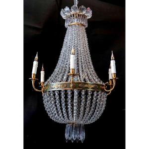 Exceptionnel Lustre Montgolfière - Bronze Doré Et Cristal - Époque : XIXème Siècle