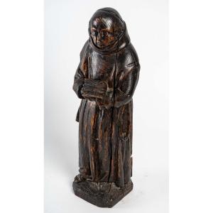 Wood Sculpture - Solid Oak - Franciscan Religious - Period: XVIIIth Century