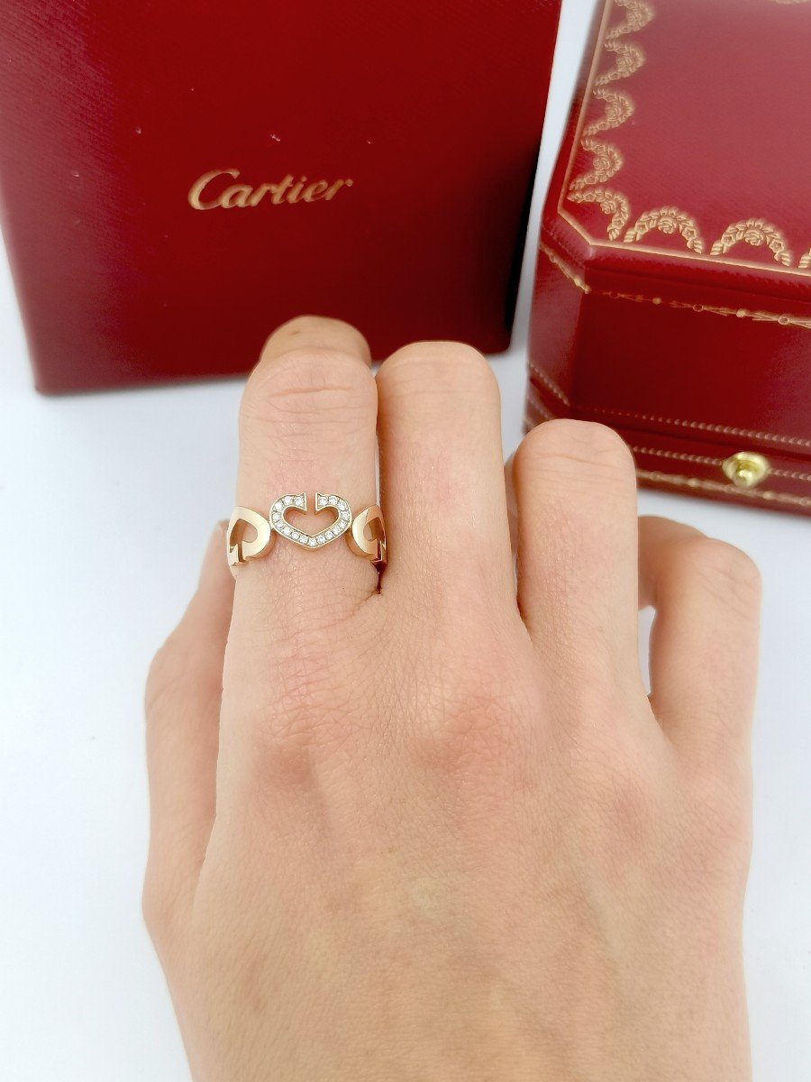 Cartier Ring - Hearts - Gold Diamonds - Size 53 Fr-photo-2