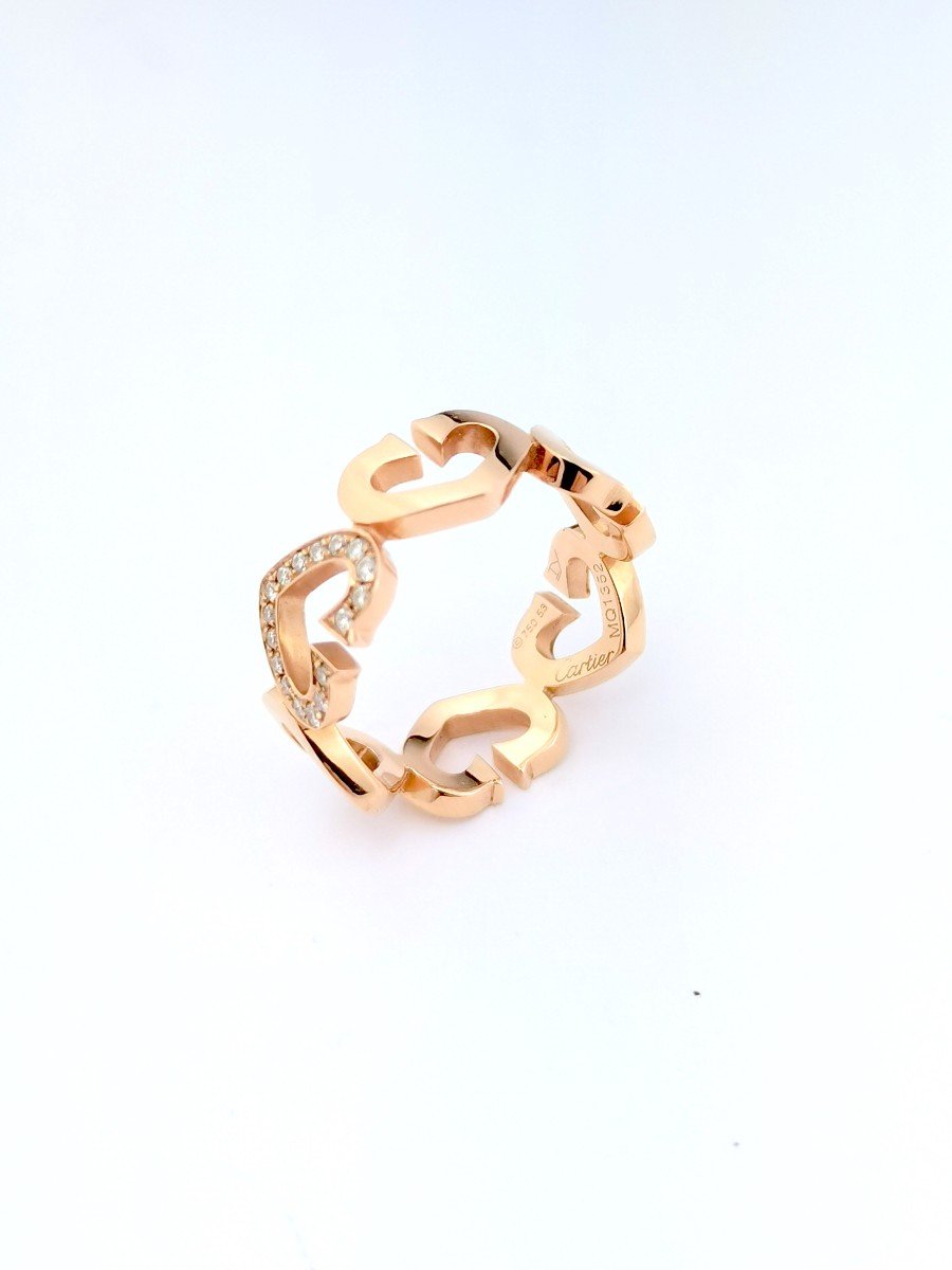 Cartier Ring - Hearts - Gold Diamonds - Size 53 Fr-photo-3