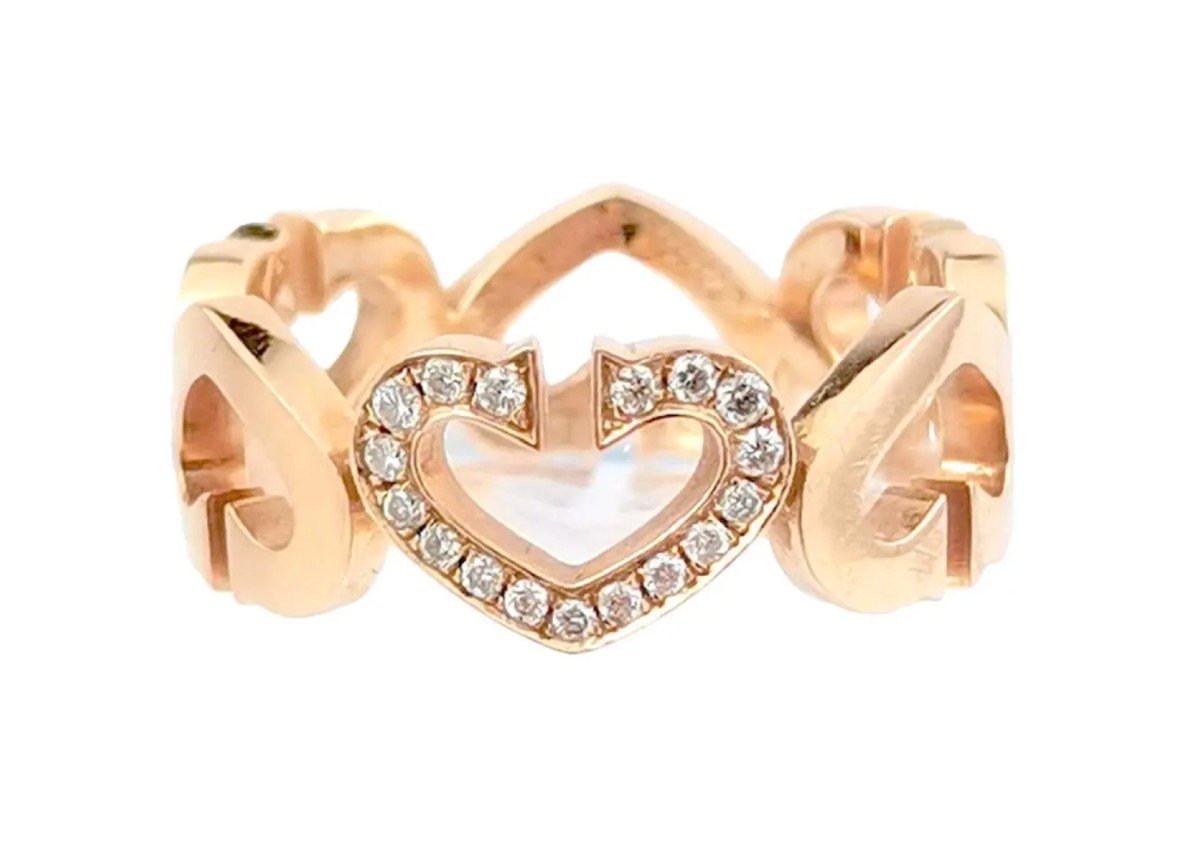 Cartier Ring - Hearts - Gold Diamonds - Size 53 Fr