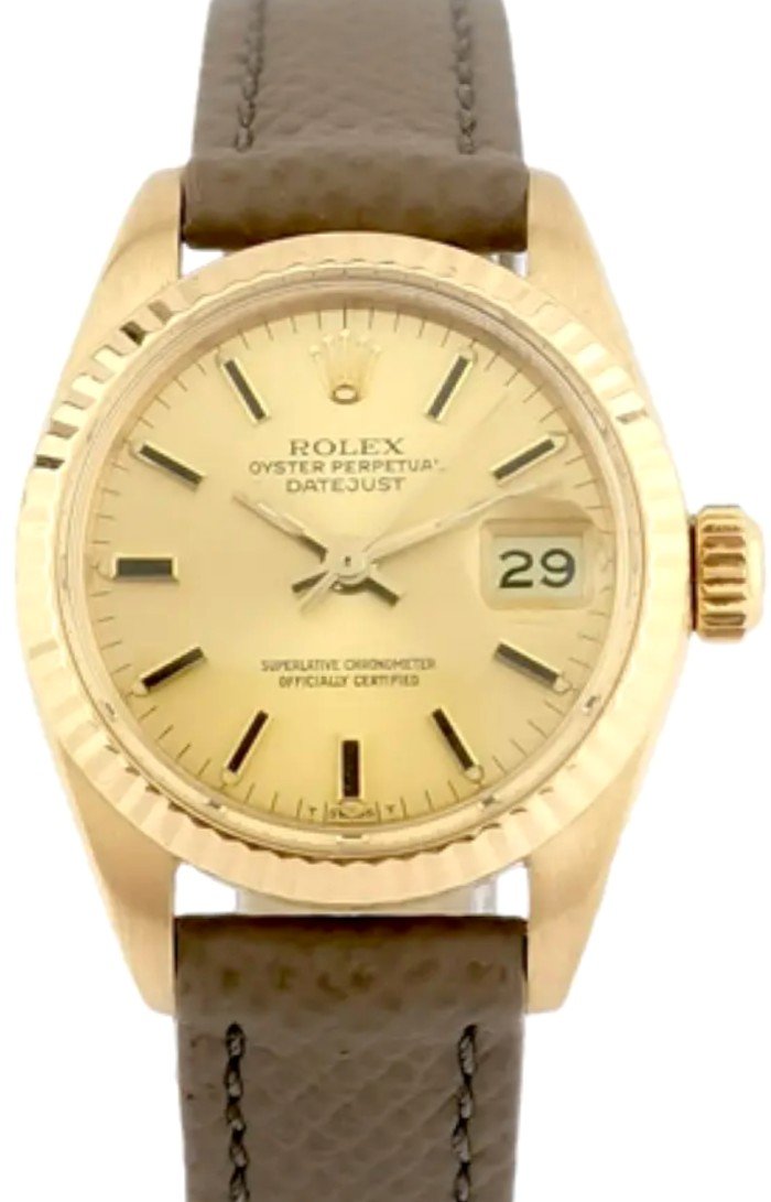 Rolex Watch - Oyster Perpetual Datejust - Gold/leather - 26 Mm