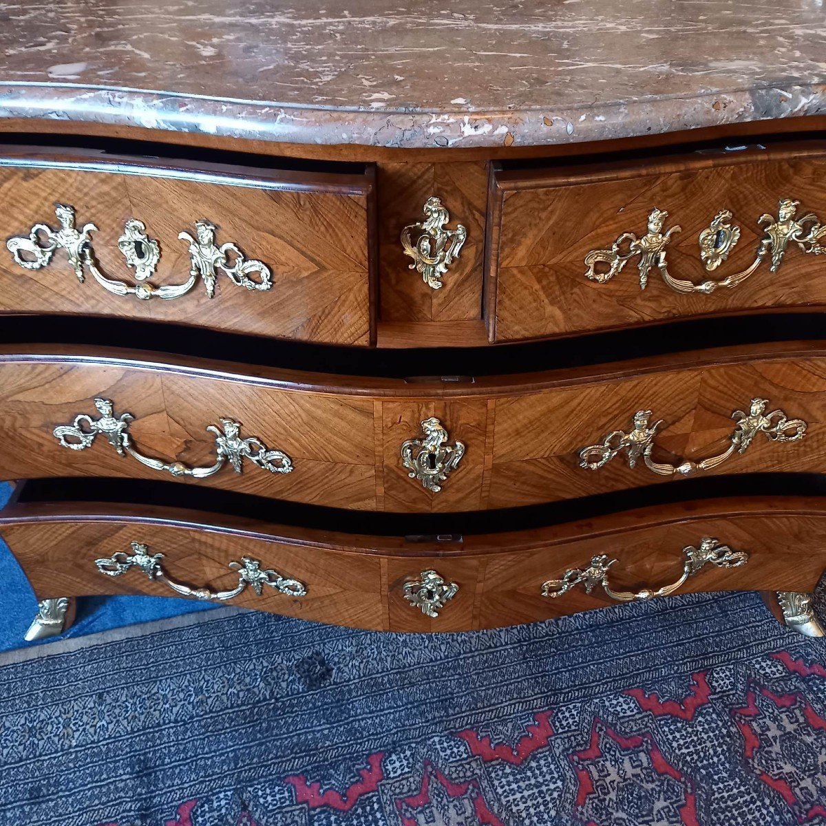 Chest Of Drawers Bois De Violette Royal Flanders Marble Top. 18th Century Regency Period-photo-4