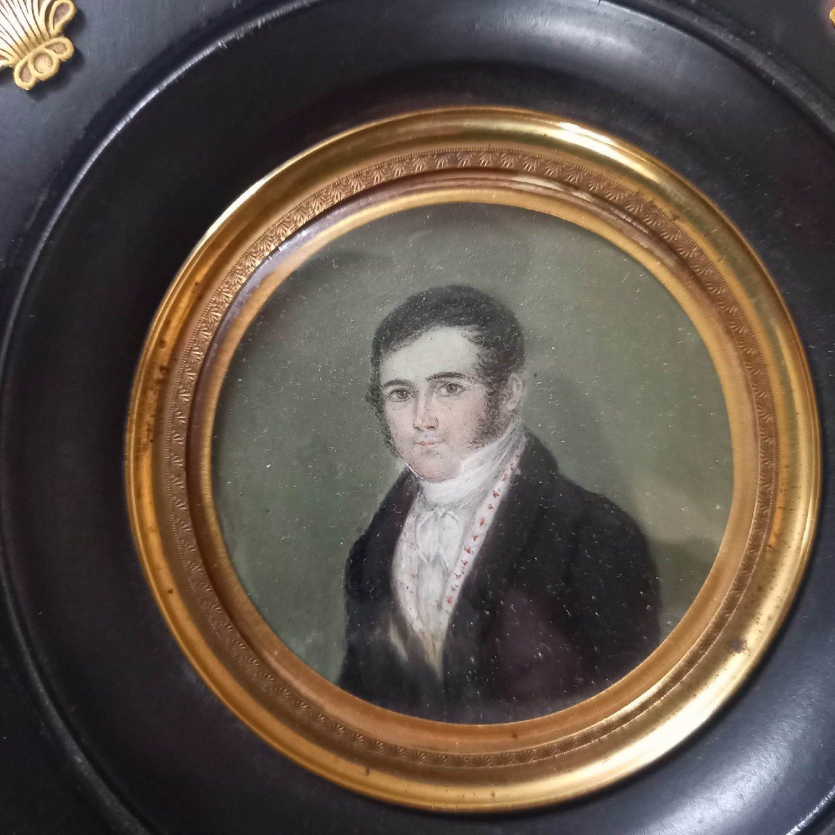 Round Miniature "portrait Of A Man, Romantic Dandy" Restoration Period-photo-2