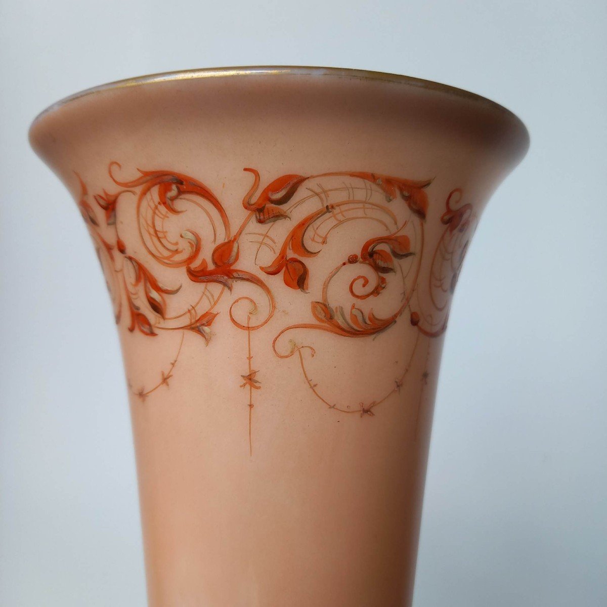 Opalescent Vase Bronze Mount, Opaline Restoration Period, 19th Century-photo-2