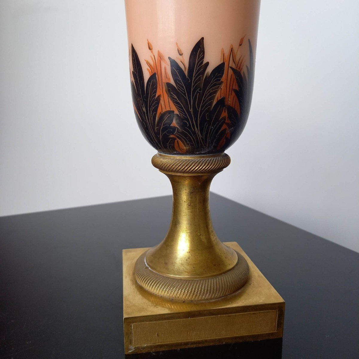 Opalescent Vase Bronze Mount, Opaline Restoration Period, 19th Century-photo-3