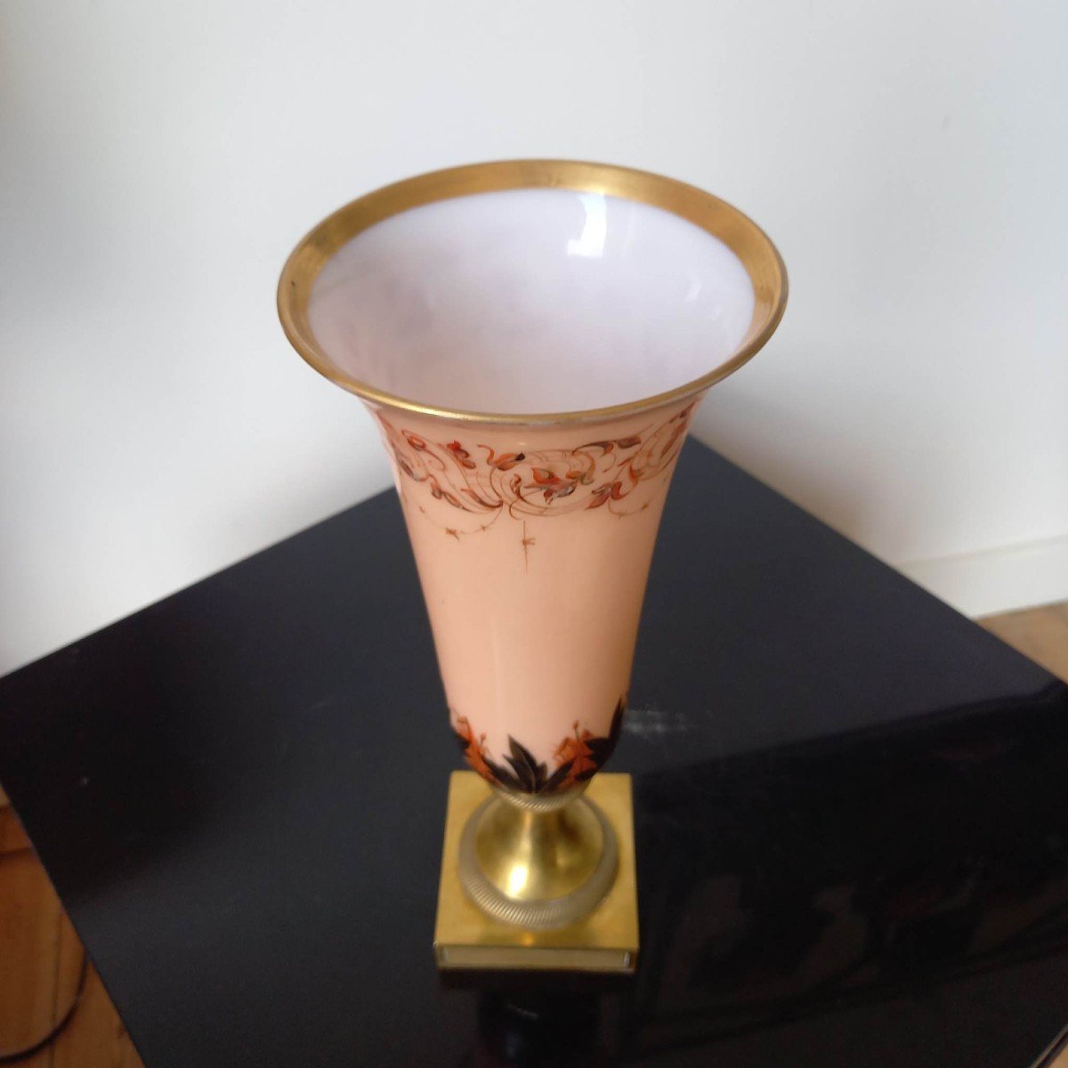 Opalescent Vase Bronze Mount, Opaline Restoration Period, 19th Century-photo-4