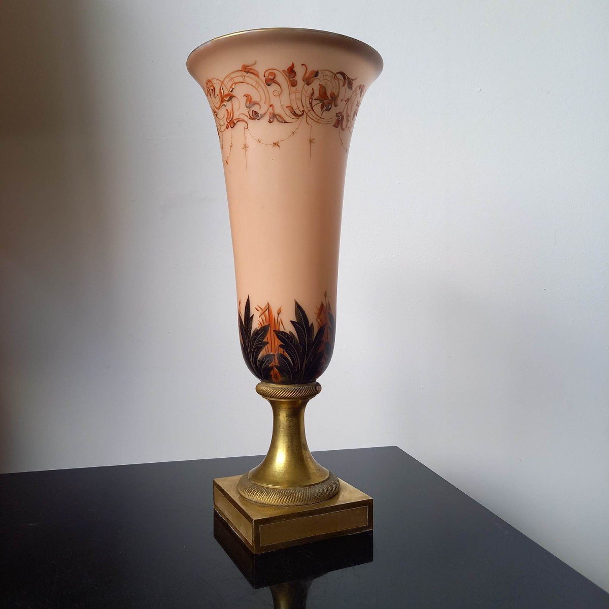 Opalescent Vase Bronze Mount, Opaline Restoration Period, 19th Century-photo-1