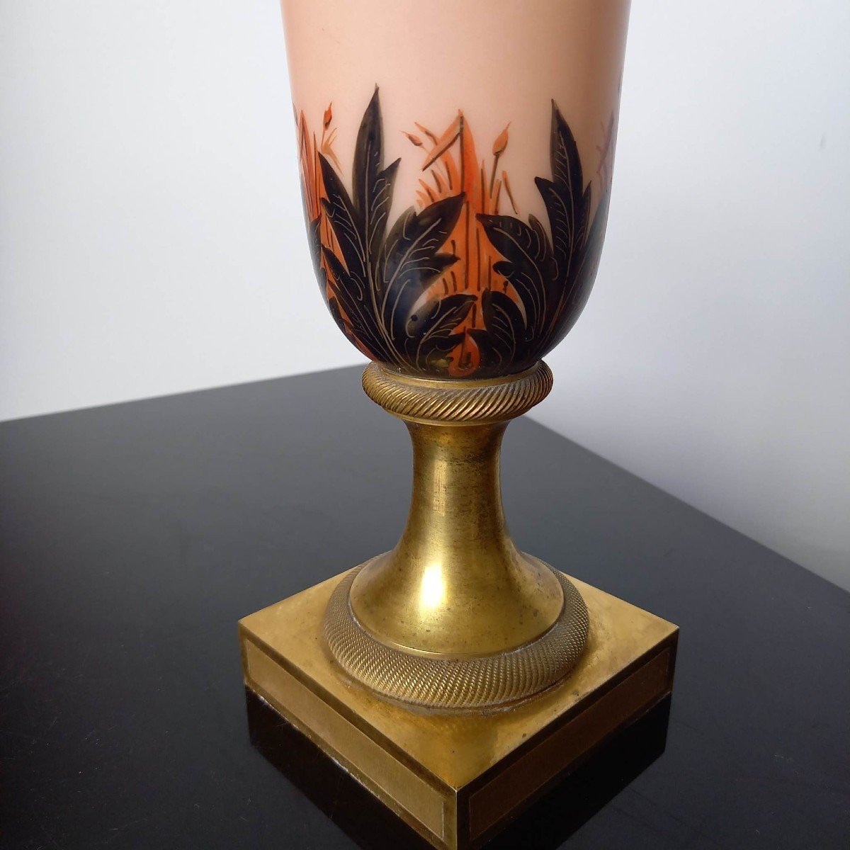 Opalescent Vase Bronze Mount, Opaline Restoration Period, 19th Century-photo-2