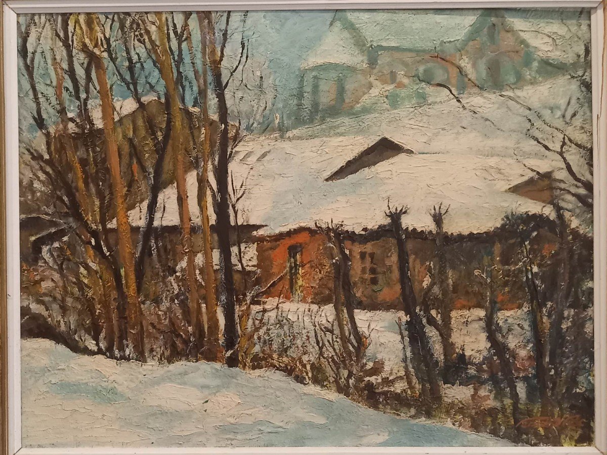 Fernand Roc, French School Mid Twentieth Century "surroundings Of A Village Under The Snow"-photo-4