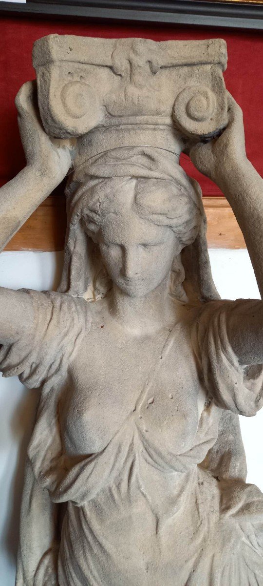 Large Ancient Caryatid In Reconstituted Stone-photo-2