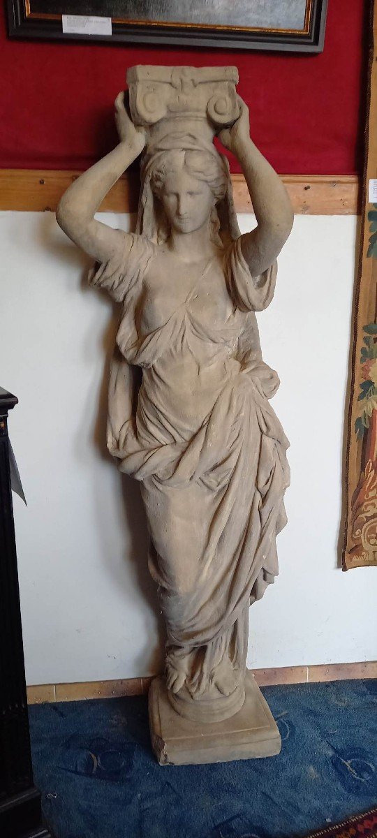 Large Ancient Caryatid In Reconstituted Stone-photo-4