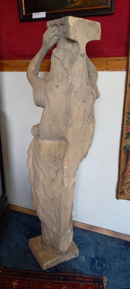 Large Ancient Caryatid In Reconstituted Stone-photo-3