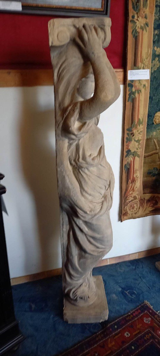 Large Ancient Caryatid In Reconstituted Stone-photo-5