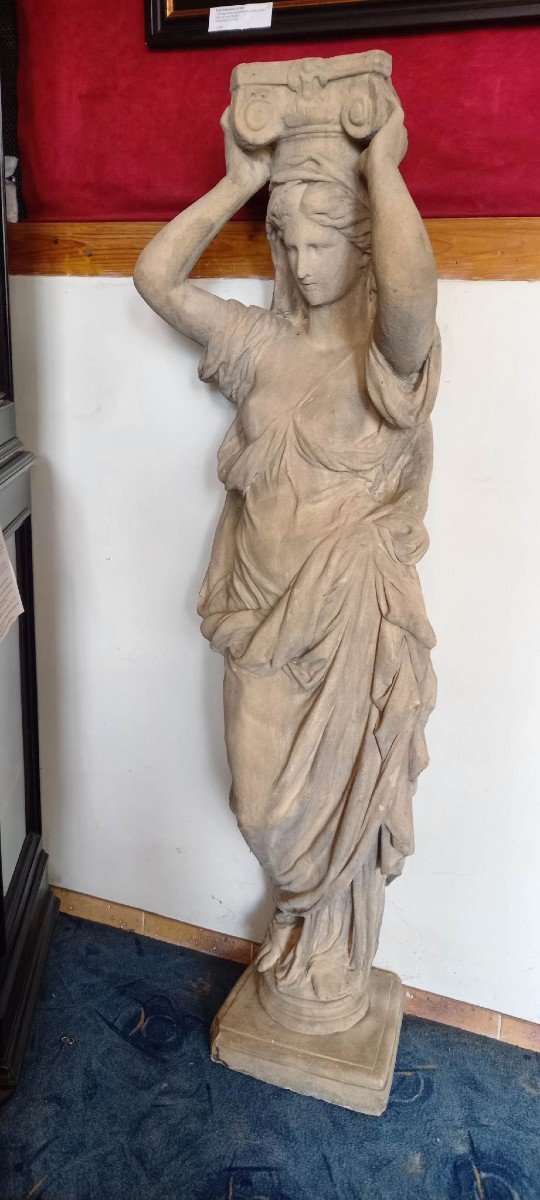 Large Ancient Caryatid In Reconstituted Stone